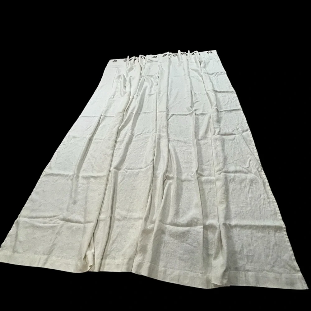 West Elm 48 x 96 White European Flax Linen Set 2 Curtain Panels Grommet